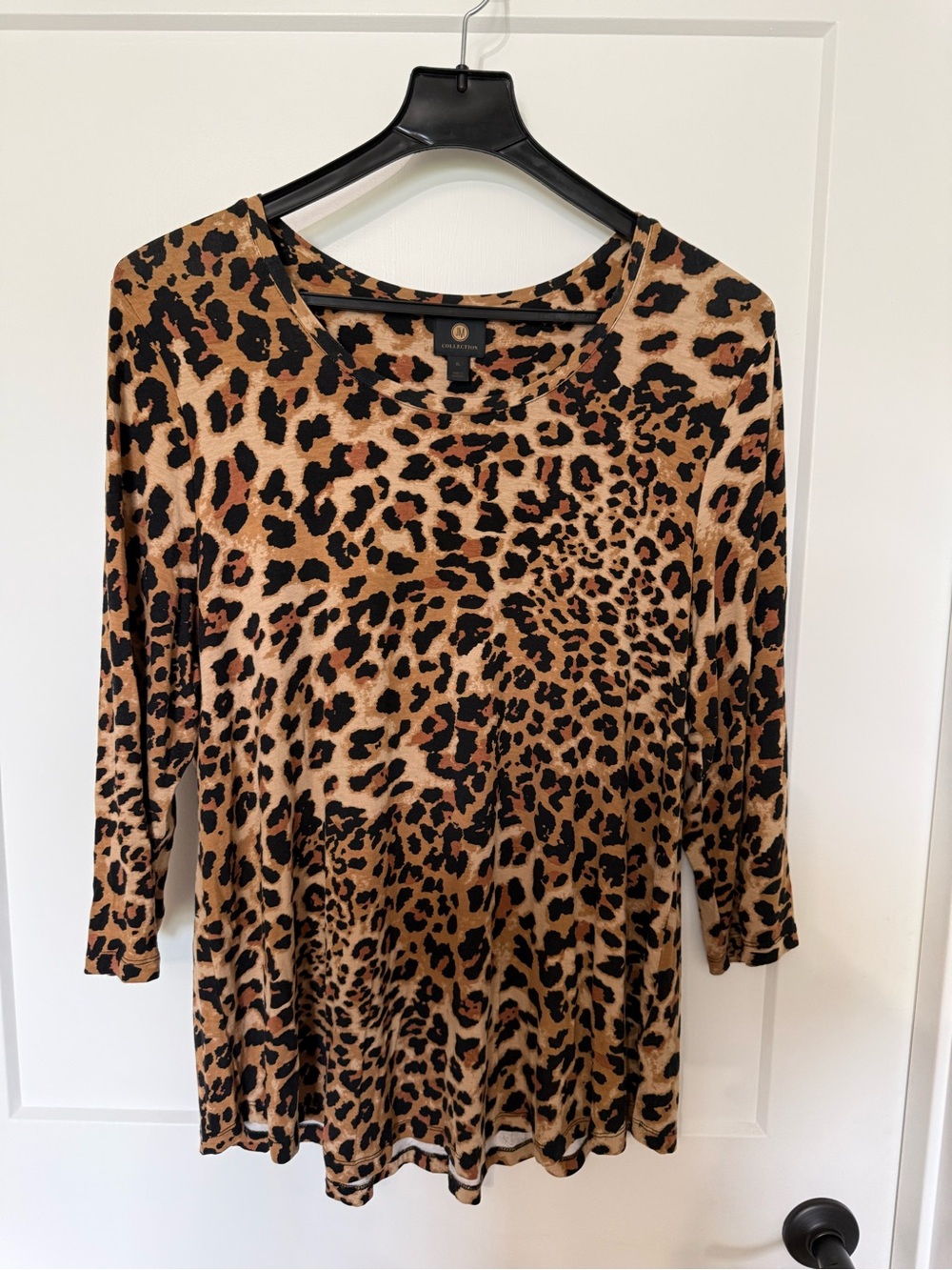 JM Collection Leopard Print Long Sleeve Top in Brown and Black